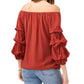 Blusa feminina Vince Camuto com manga bolha e recortes, vermelha