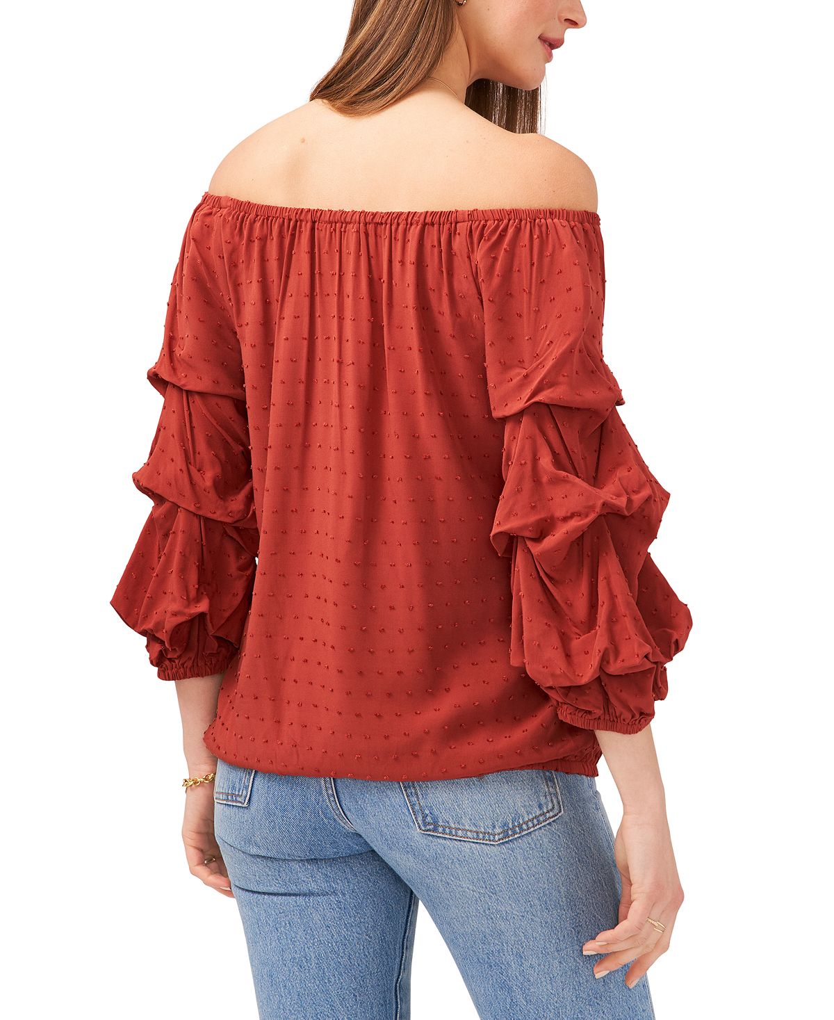 Blusa feminina Vince Camuto com manga bolha e recortes, vermelha