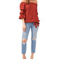 Blusa feminina Vince Camuto com manga bolha e recortes, vermelha