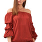 Blusa feminina Vince Camuto com manga bolha e recortes, vermelha