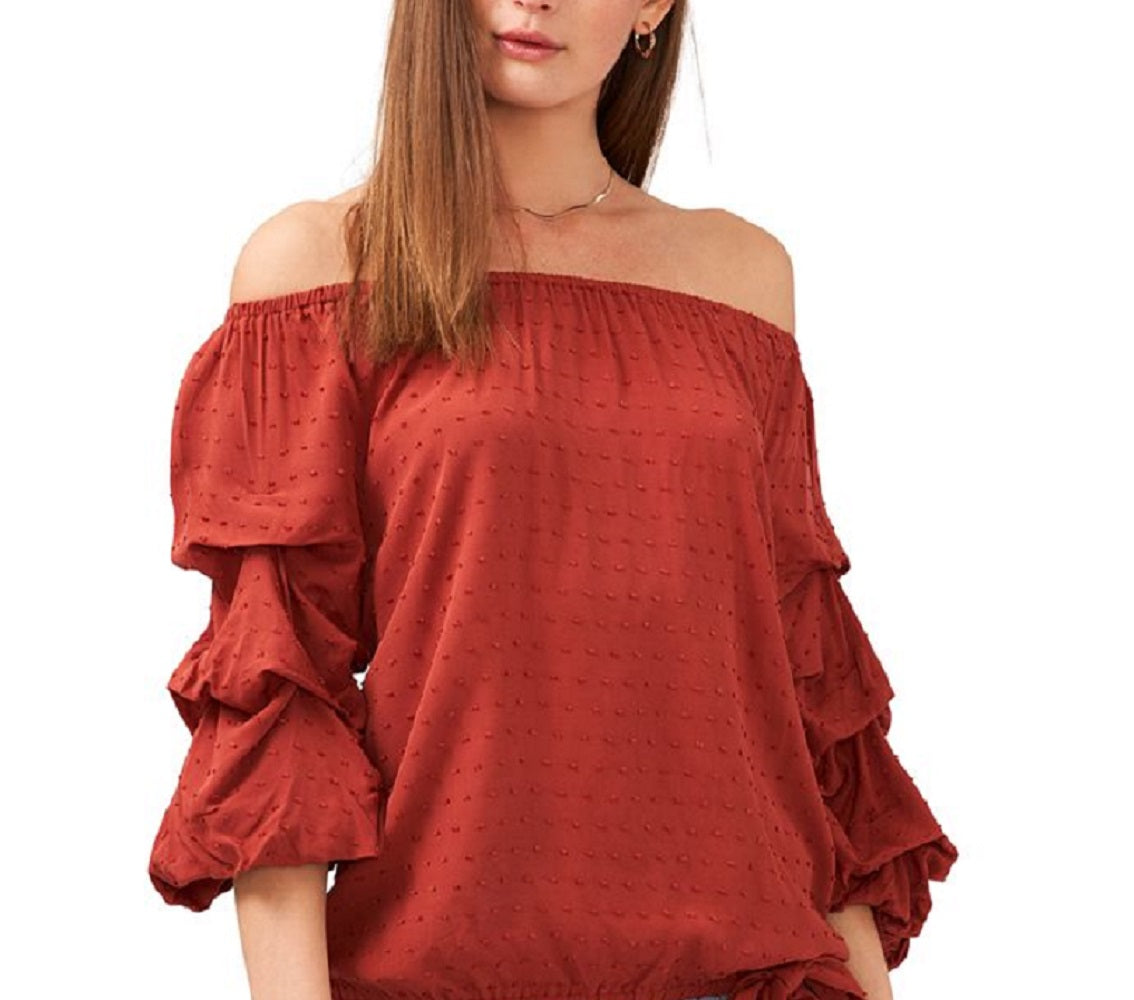 Blusa feminina Vince Camuto com manga bolha e recortes, vermelha