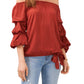 Blusa feminina Vince Camuto com manga bolha e recortes, vermelha
