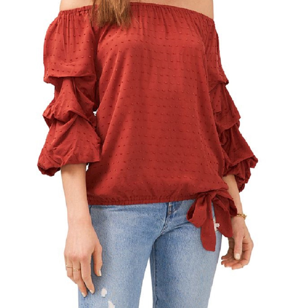 Blusa feminina Vince Camuto com manga bolha e recortes, vermelha
