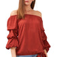 Blusa feminina Vince Camuto com manga bolha e recortes, vermelha