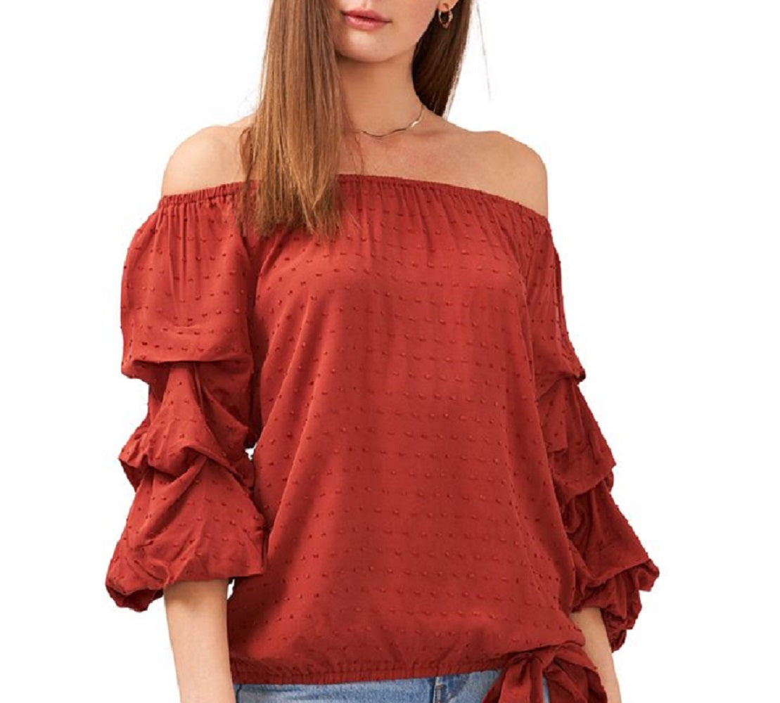 Blusa feminina Vince Camuto com manga bolha e recortes, vermelha