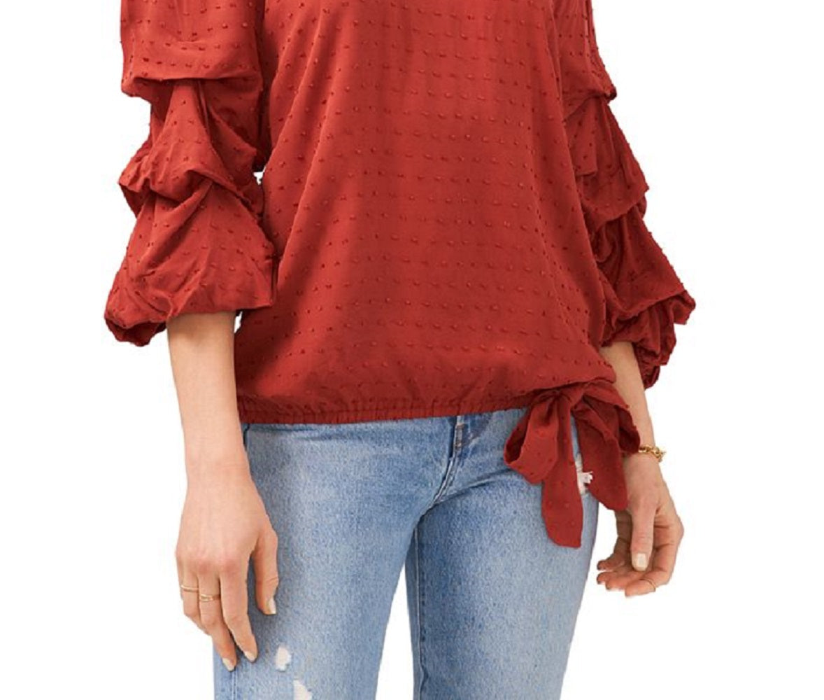 Blusa feminina Vince Camuto com manga bolha e recortes, vermelha