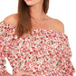 Blusa feminina Vince Camuto Sunset Ditsy com ombros de fora e manga bolha, marrom, tamanho extragrande