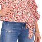 Blusa feminina Vince Camuto Sunset Ditsy com ombros de fora e manga bolha, marrom, tamanho extragrande