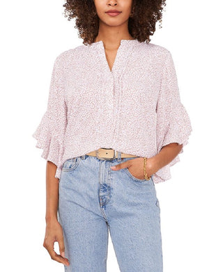 Blusa feminina Vince Camuto com estampa animal e mangas bufantes, rosa, tamanho pequeno