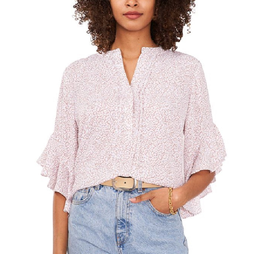 Blusa feminina Vince Camuto com estampa animal e mangas bufantes, rosa, tamanho pequeno