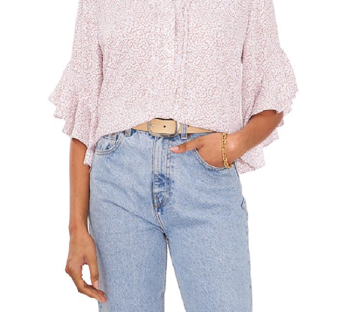 Blusa feminina Vince Camuto com estampa animal e mangas bufantes, rosa, tamanho pequeno