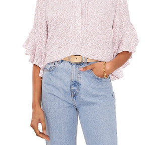 Blusa feminina Vince Camuto com estampa animal e mangas bufantes, rosa, tamanho pequeno