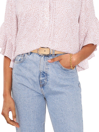 Blusa feminina Vince Camuto com estampa animal e mangas bufantes, marrom, tamanho grande