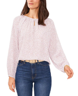 Blusa feminina Vince Camuto com estampa de chita e decote em V rosa