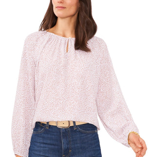 Blusa feminina Vince Camuto com estampa de chita e decote em V rosa