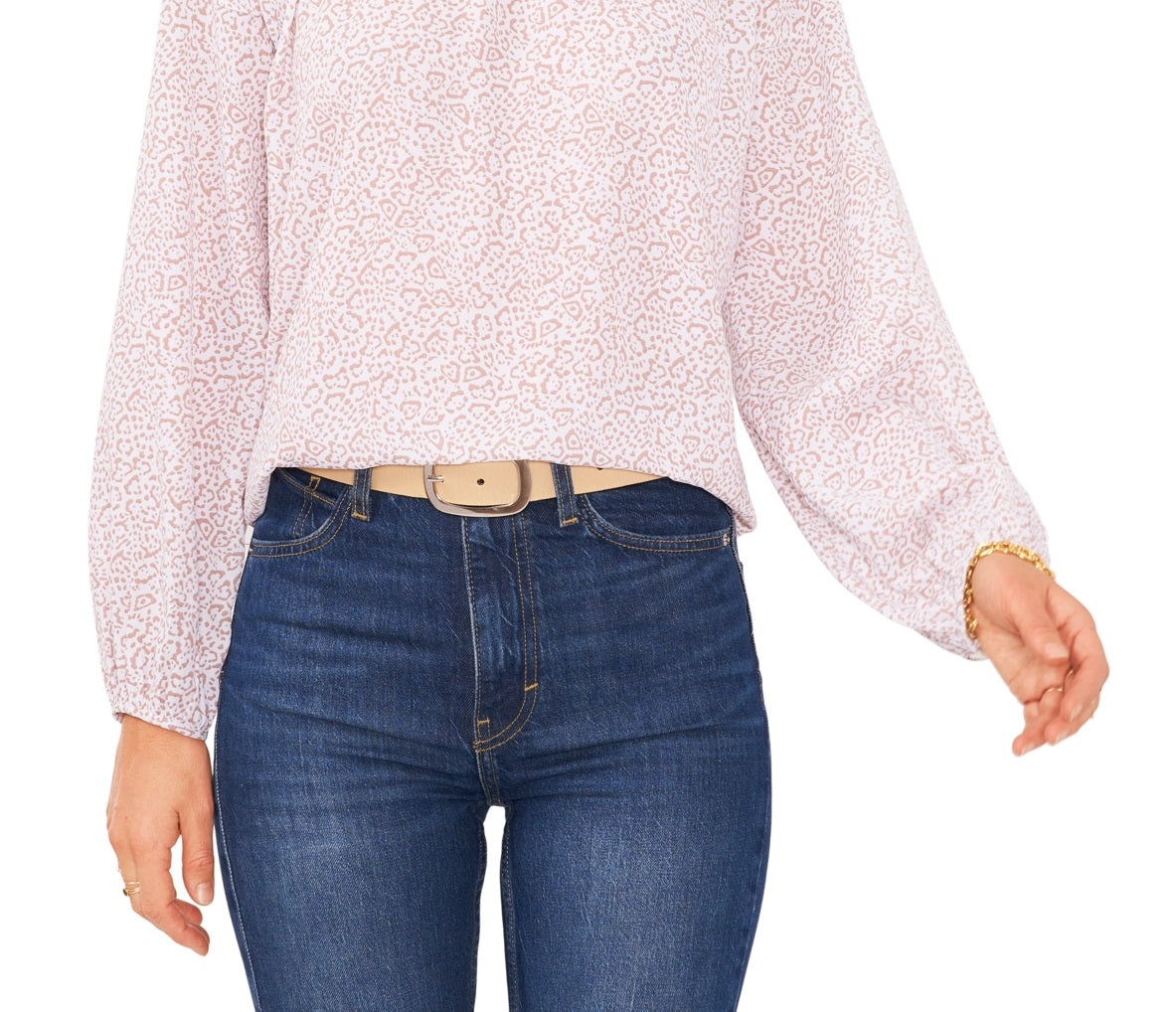 Blusa feminina Vince Camuto com estampa de chita e decote em V rosa