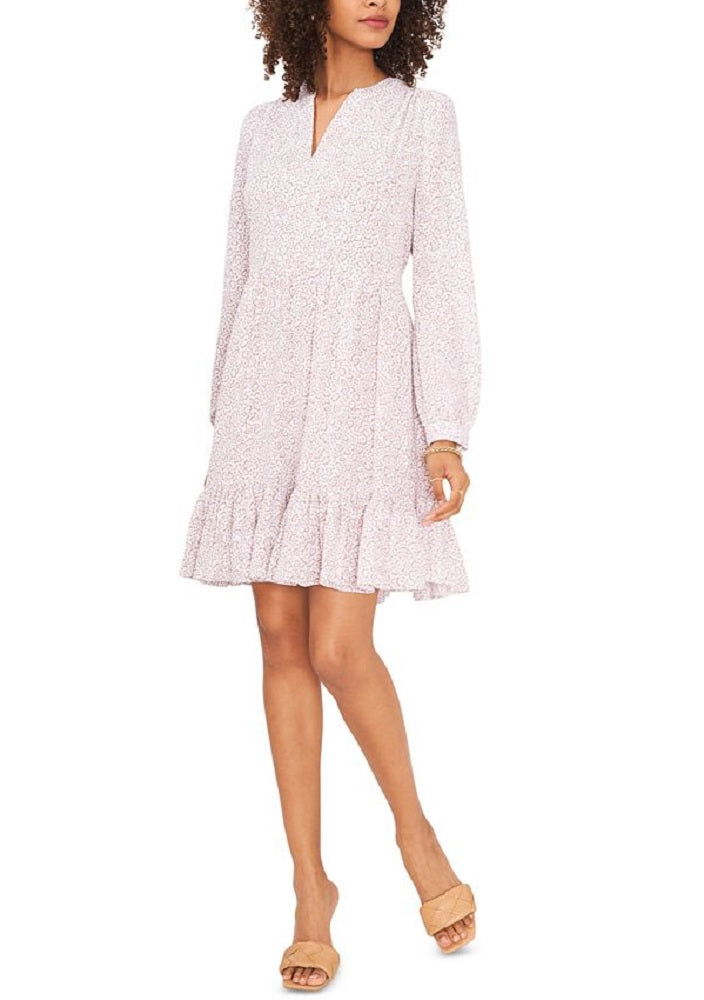 Vestido feminino Vince Camuto com estampa de leopardo e manga comprida, tamanho pequeno, branco