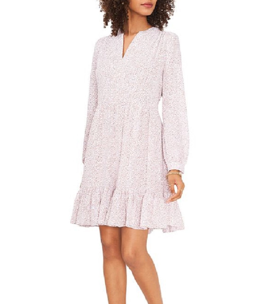 Vestido feminino Vince Camuto com estampa de leopardo e manga comprida, tamanho pequeno, branco