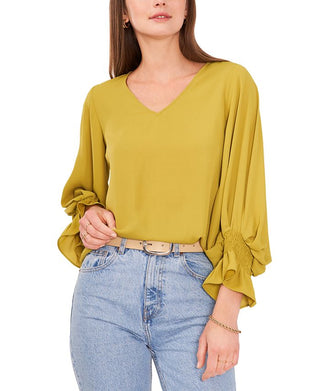 Vince Camuto Blusa feminina com manga sino, amarela, tamanho X-S