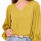 Vince Camuto Blusa feminina com manga sino, amarela, tamanho X-S