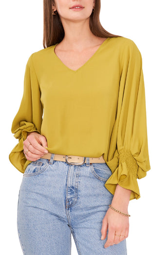 Vince Camuto Blusa feminina com manga sino, verde, tamanho grande