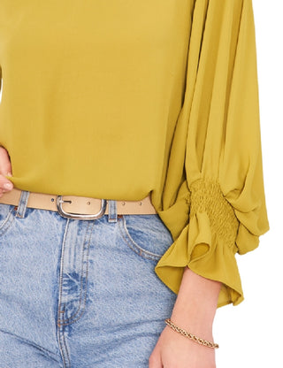 Vince Camuto Blusa feminina com manga sino, verde, tamanho grande