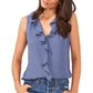Vince Camuto Blusa feminina lisa sem mangas com babados, azul, tamanho X-S