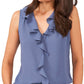 Vince Camuto Blusa feminina sem mangas com babados, azul, tamanho grande