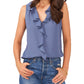 Vince Camuto Blusa feminina sem mangas com babados, azul, tamanho grande