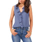 Vince Camuto Blusa feminina lisa sem mangas com babados, azul, tamanho extragrande