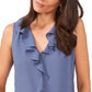 Vince Camuto Blusa feminina lisa sem mangas com babados, azul, tamanho extragrande