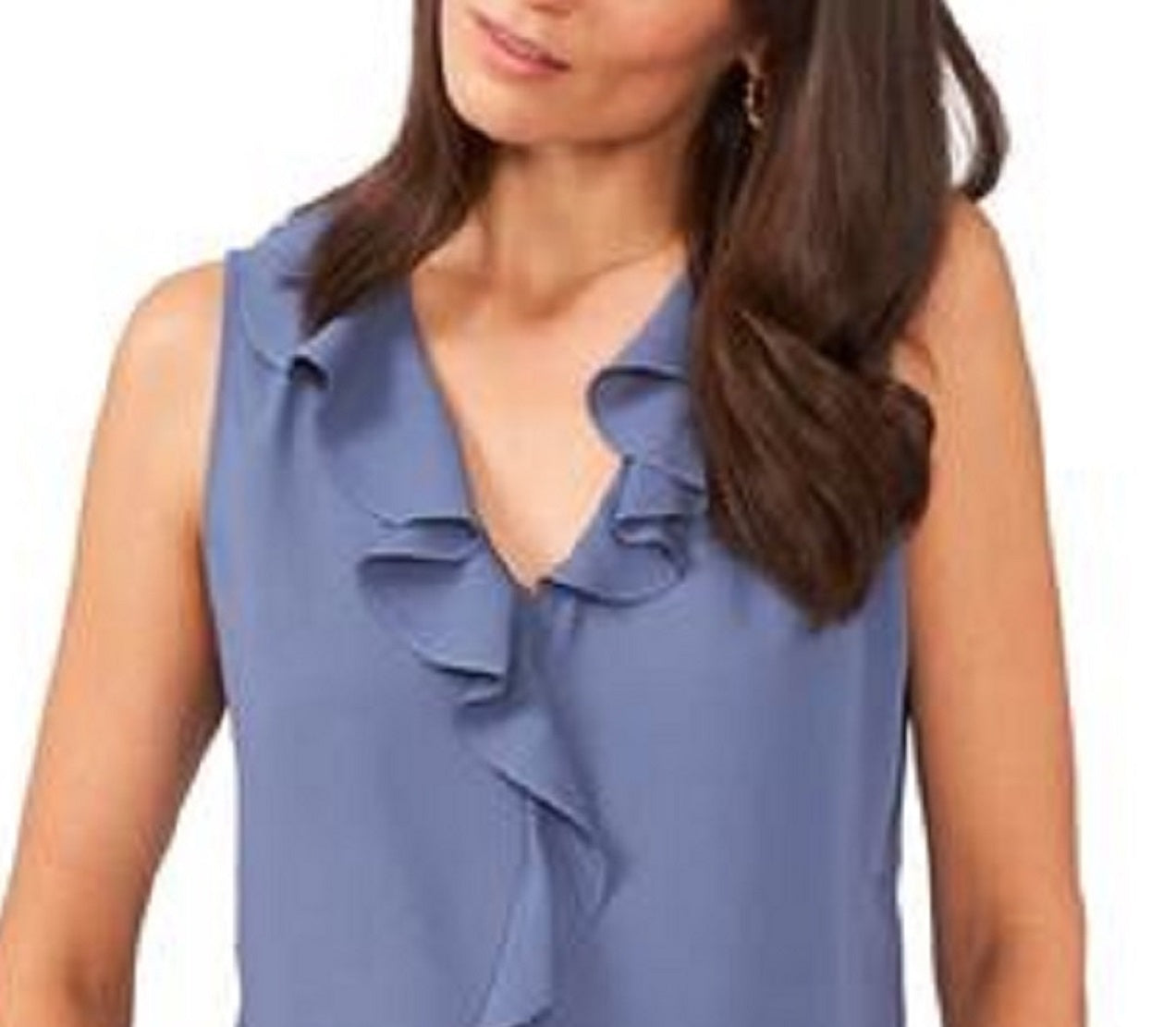 Vince Camuto Blusa feminina lisa sem mangas com babados, azul, tamanho extragrande