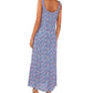 Vestido feminino Vince Camuto estampado com fenda e sem mangas, azul, tamanho médio