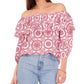 Vince Camuto Blusa feminina estampada ombro a ombro, branca, tamanho X-S