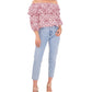 Vince Camuto Blusa feminina estampada ombro a ombro, branca, tamanho X-S