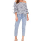 Blusa feminina Vince Camuto com estampa ombro a ombro, branca, tamanho grande