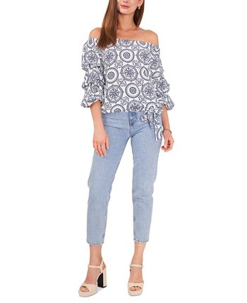 Blusa feminina Vince Camuto com estampa ombro a ombro, branca, tamanho grande