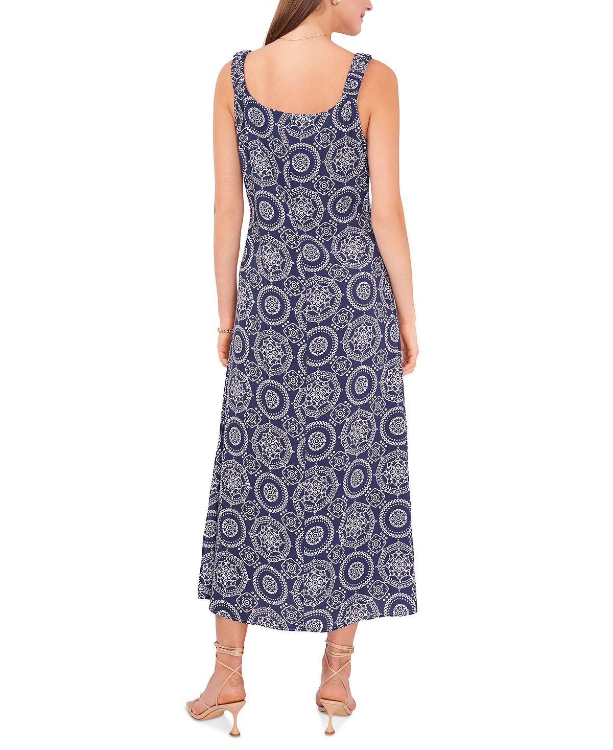Vestido midi sem mangas estampado feminino Vince Camuto, azul, tamanho extragrande