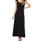 Vestido longo feminino Vince Camuto com alças franzidas e decote em V, preto
