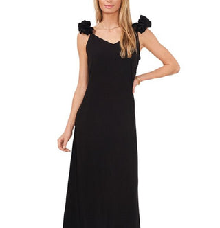 Vince Camuto Women's Ruffle Strap V Neck Maxi Dress Black