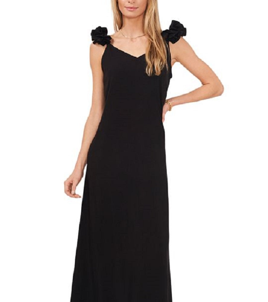 Vestido longo feminino Vince Camuto com manga franzida e calos, preto, tamanho extragrande