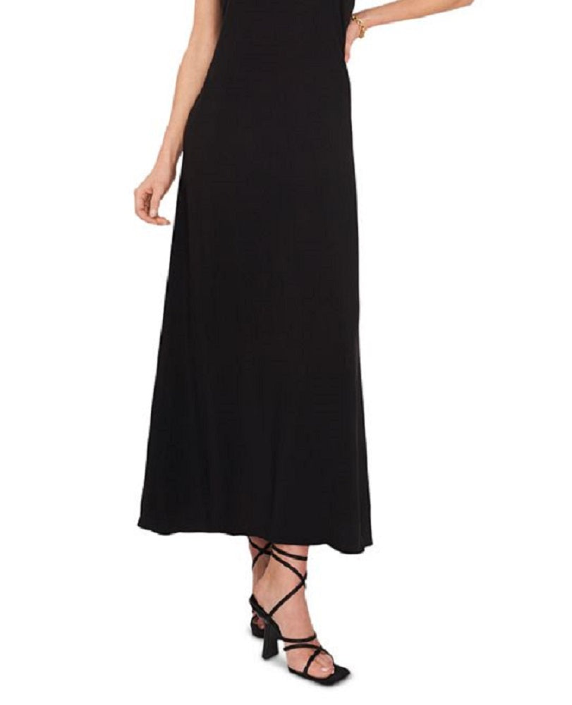 Vestido longo feminino Vince Camuto com manga franzida e calos, preto, tamanho extragrande