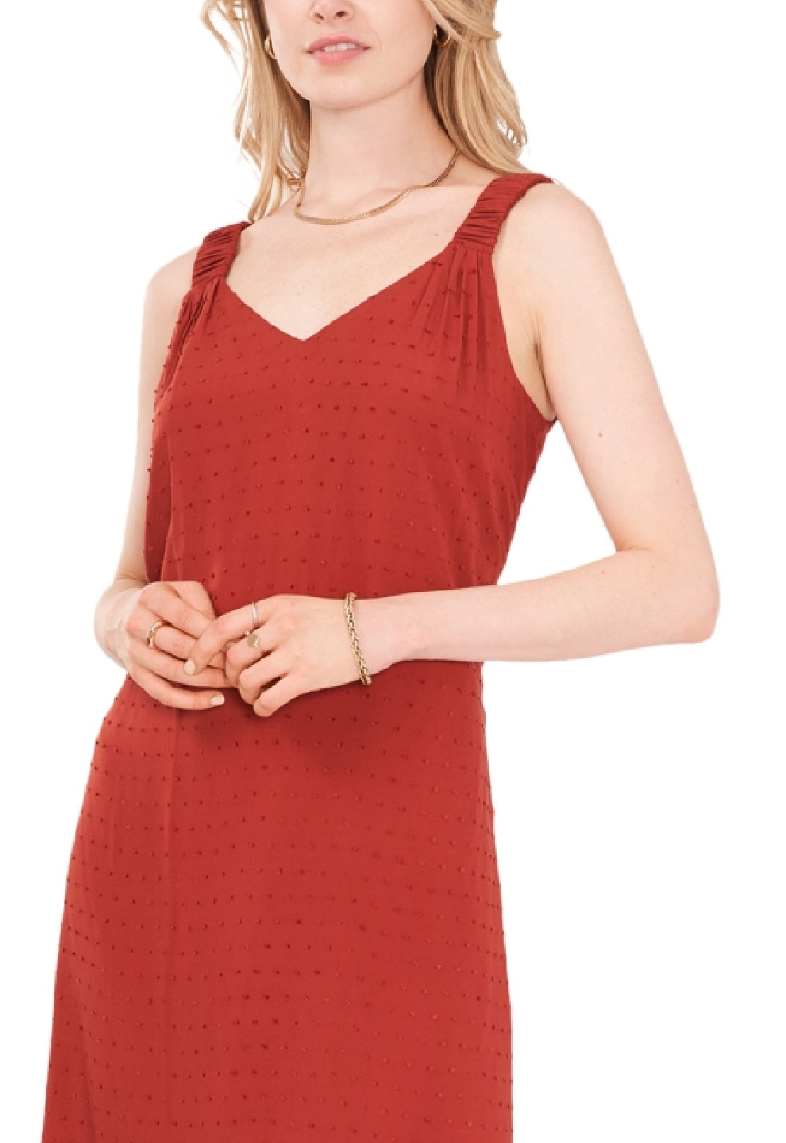 Vestido longo feminino Vince Camuto com decote em V e bolinhas, laranja, tamanho grande