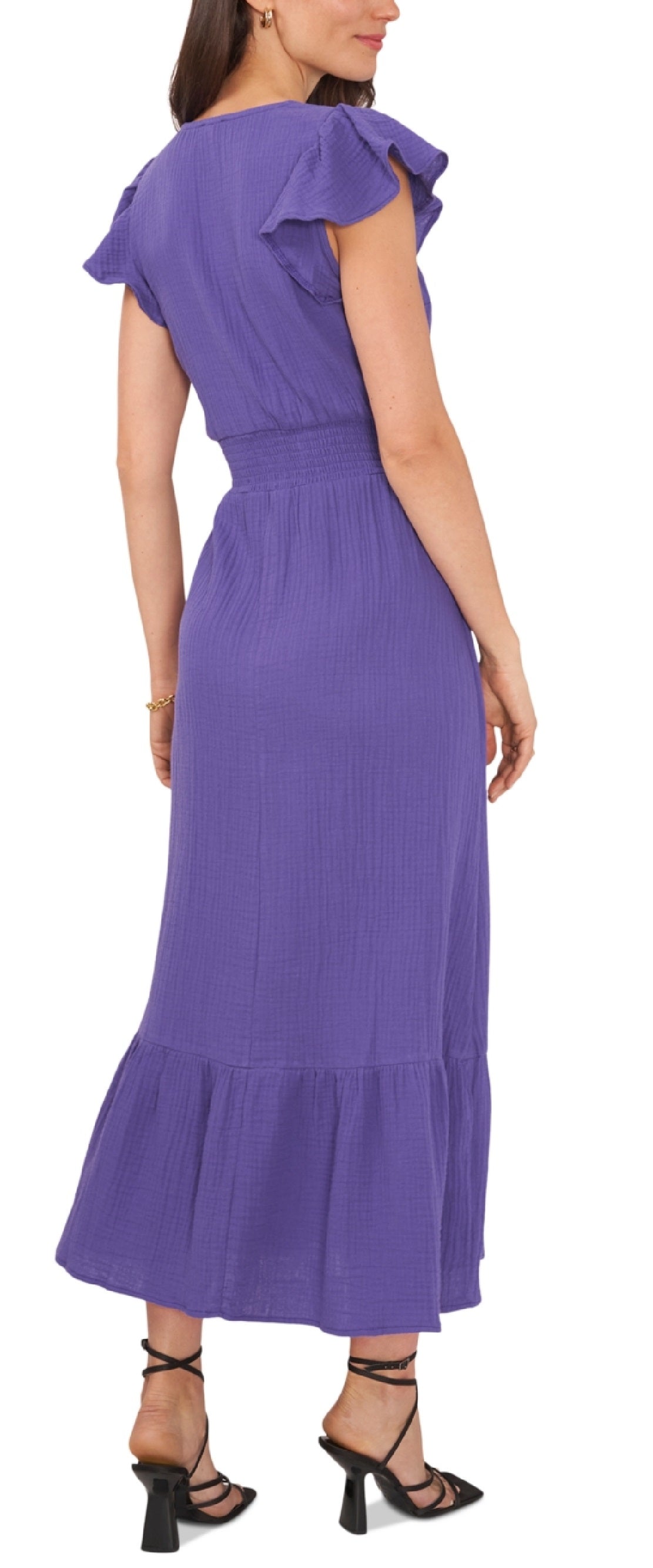 Vestido feminino Vince Camuto com babados e cintura franzida, roxo, tamanho pequeno