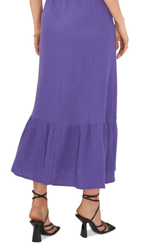 Vince Camuto Women's Gauzy Smocked Waist Ruffled Dress Purple Size Small