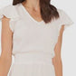 Vestido feminino Vince Camuto com babados e cintura franzida, tamanho médio, branco