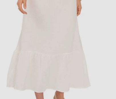 Vestido feminino Vince Camuto com babados e cintura franzida, tamanho médio, branco