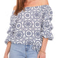 Top feminino estampado com ombros de fora e manga bolha Vince Camuto, rosa, tamanho 1X