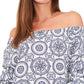 Top feminino estampado com ombros de fora e manga bolha Vince Camuto, rosa, tamanho 1X