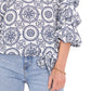 Top feminino estampado com ombros de fora e manga bolha Vince Camuto, rosa, tamanho 1X